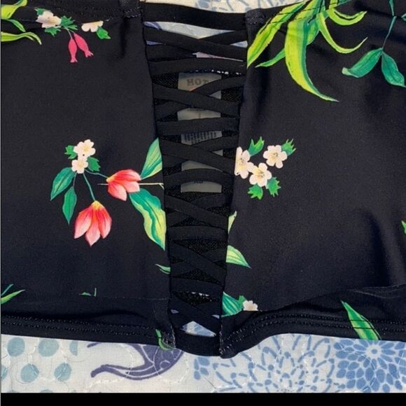 TiNi BiKiNi Black floral flounce high waisted 2 piece Xlarge bikini - Picture 9 of 16